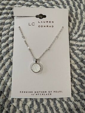 LC Lauren Conrad Silver Necklace with Mother-of-Pearl Round Pendant